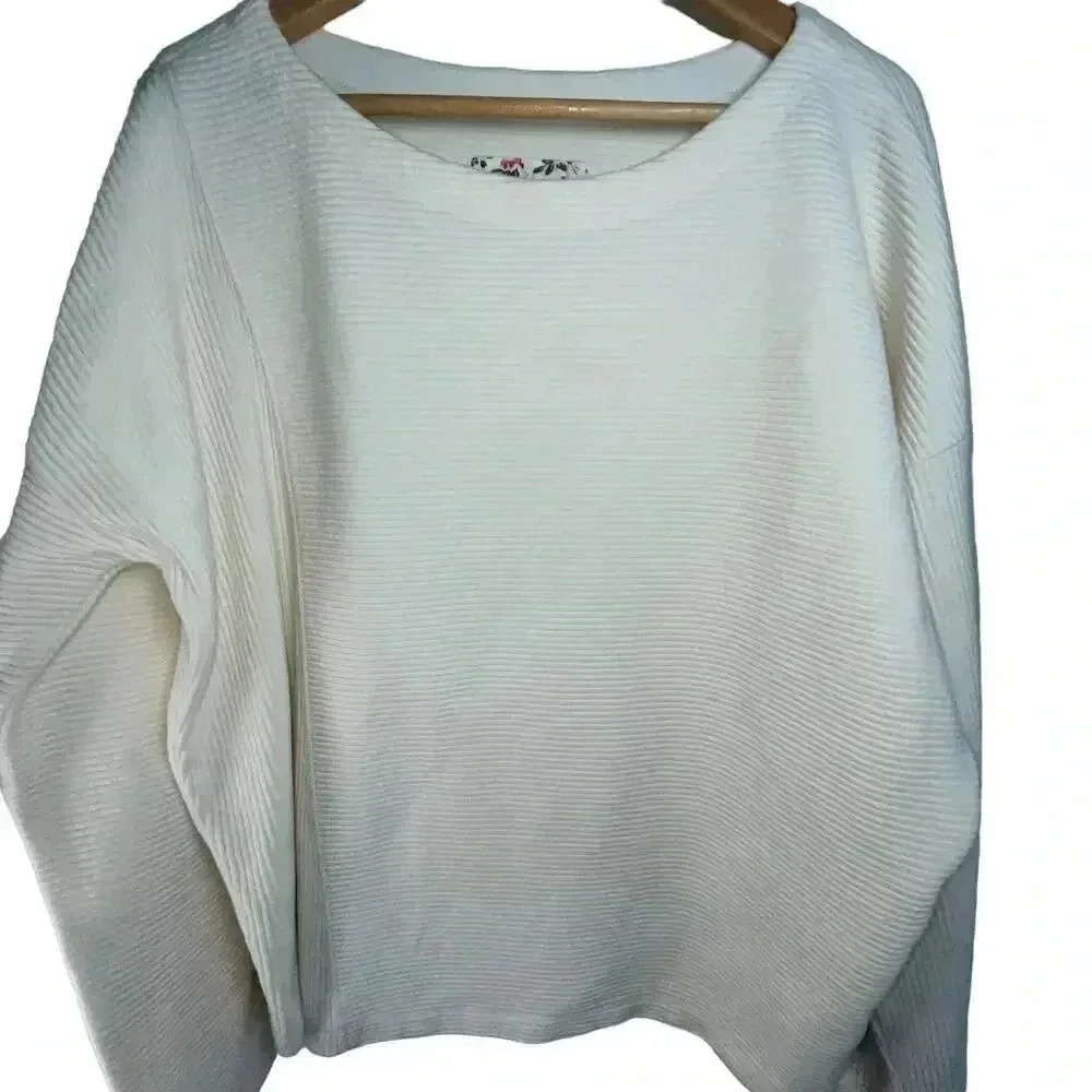 MAEVE Anthropologie Women's Cream Ribbed Long‎ Sleeve Tunic Large